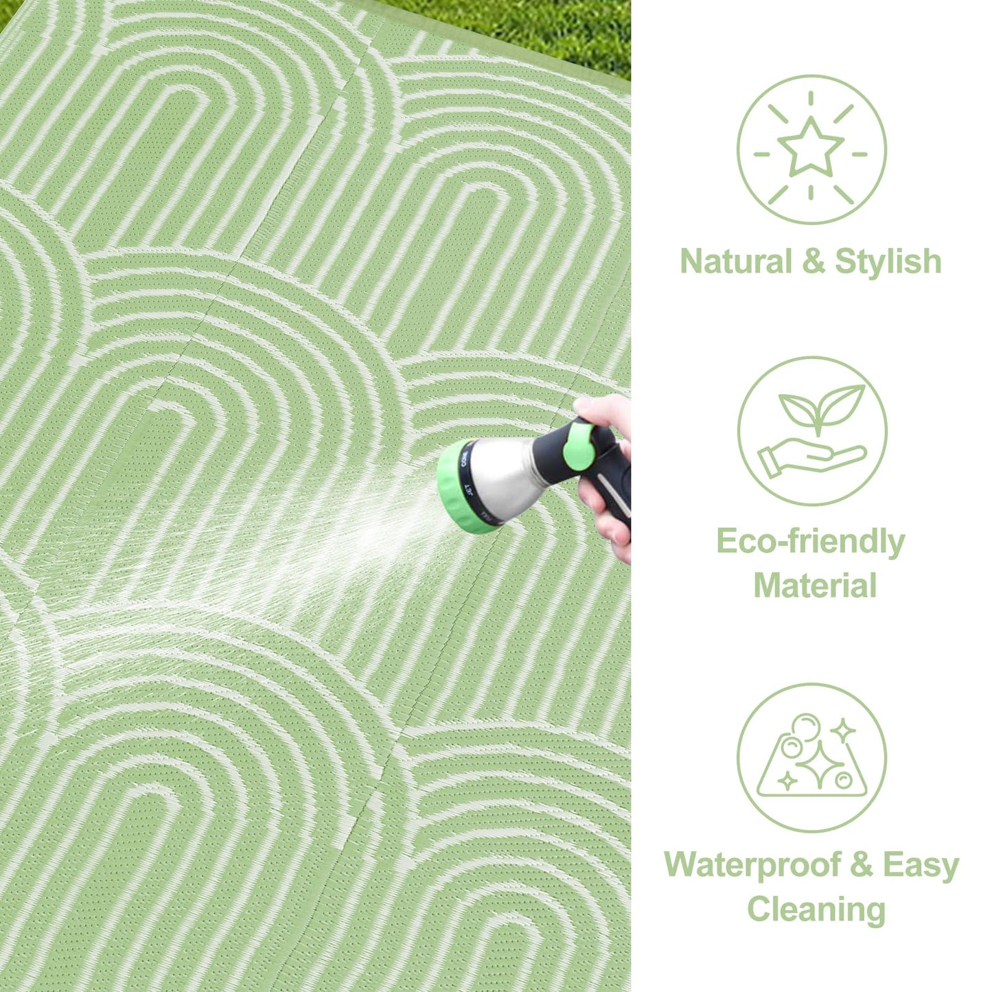 Lahome Deck Rugs Outdoor Waterproof 6x9 Patio Outside Rug, Plastic Straw Reversible Rv Mat,Large Portable Porch Camping Carpet for Balcony Tent (Rainbow Green, 6'x9')