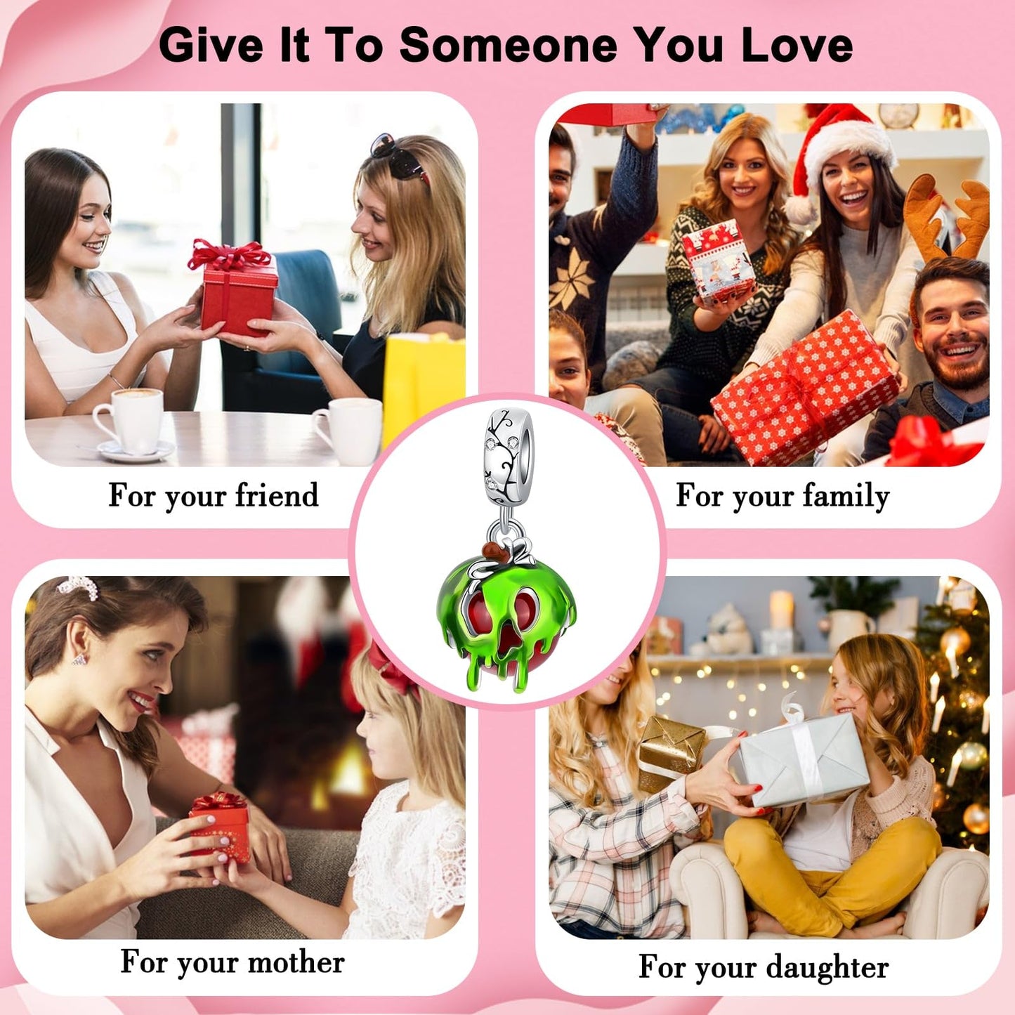 ARVALILS The Poison Apple Charm 925 Sterling Silver Charm Fits Women's Charm Bracelet & Necklace Valentine's Day Mother's Day Jewelry Gifts for Women