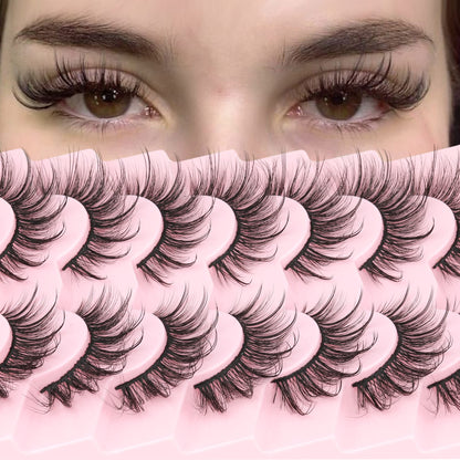 Geeneiya Lashes Wispy Mink Natural Eyelashes Spikes Lash Extensions Look Fluffy False Eyelashes 18mm Long Strip Lashes Cat Eye Eyelashes Fairy Look 7 Pairs Multipack