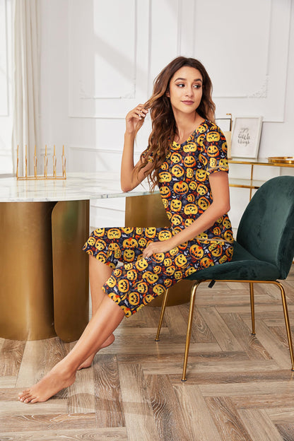 Ekouaer Women's Sleepwear Capri Pajama Sets Short Sleeve Two-Piece Pjs V Neck Tops & Capri Pants with Pockets S-3XL