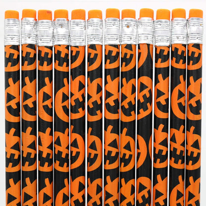 GiftExpress 48-Pack Halloween Pumpkin Pencils with Eraser, Halloween Treats for Kids, Classroom Prize, School Stationery, Halloween Décor, Jack O Lantern Pencils Party Favors (48pc Halloween)