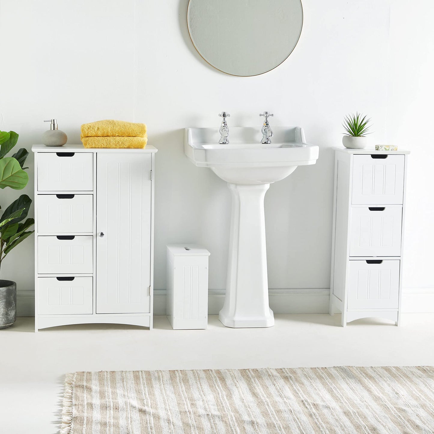 VonHaus Bathroom Storage Box - White Bathroom Unit with Lid - Storage for Cleaning Products, Toilet Roll & More - Slim & Compact Organiser Unit - Shaker Style Tidy Box