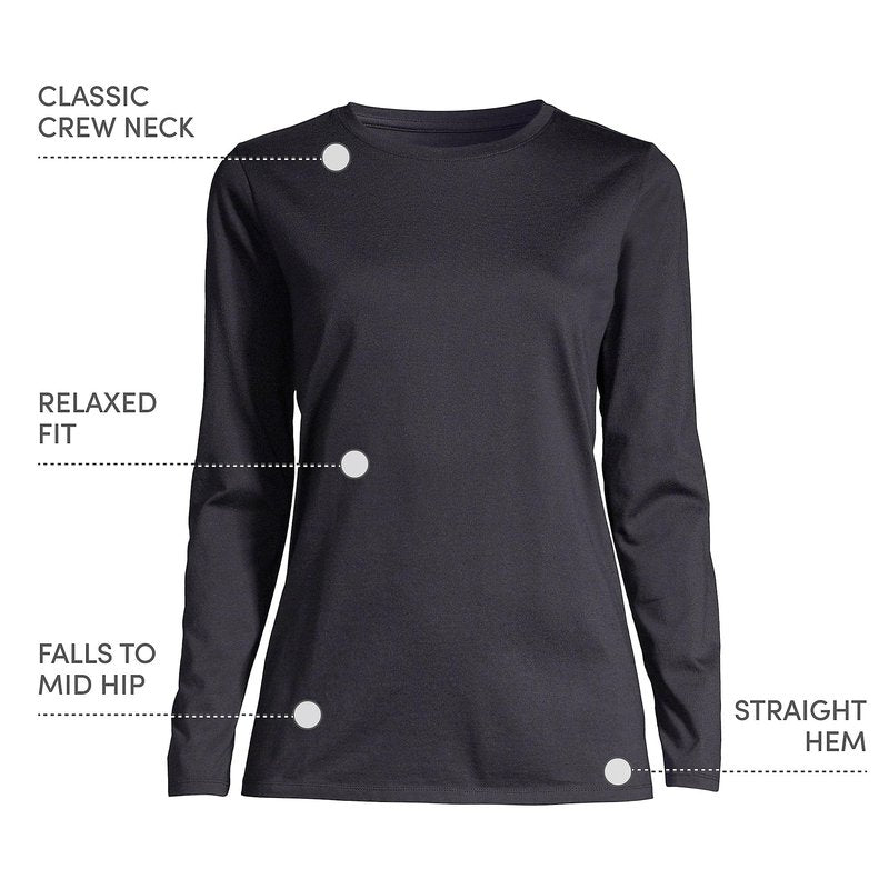 Lands' End Womens Long Sleeve Relaxed Supima Cotton Crew Neck T Shirt Black Plus 3X