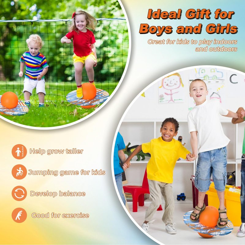 WinnerWhy Pogo Trick Ball for Kids, Up to 160lbs, Pogo Stick Jumper for Boys Girls Balance Bounce Board Ball with Pump Safe Fun Indoor Outdoor Gift Toy for Christmas(Orange, Blue,Fashion Style)