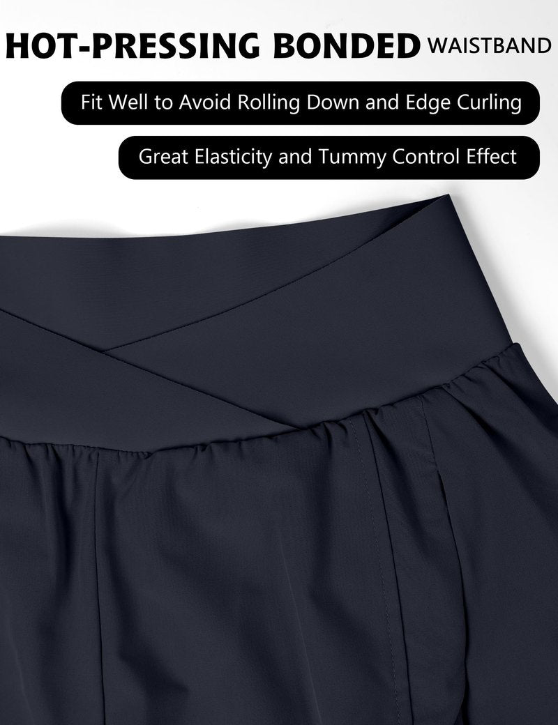 Blooming Jelly Women's Workout Shorts Athletic Running Elastic High Waisted Black Gym Yoga Shorts with Zipper Pockets (Dark Blue,Medium)