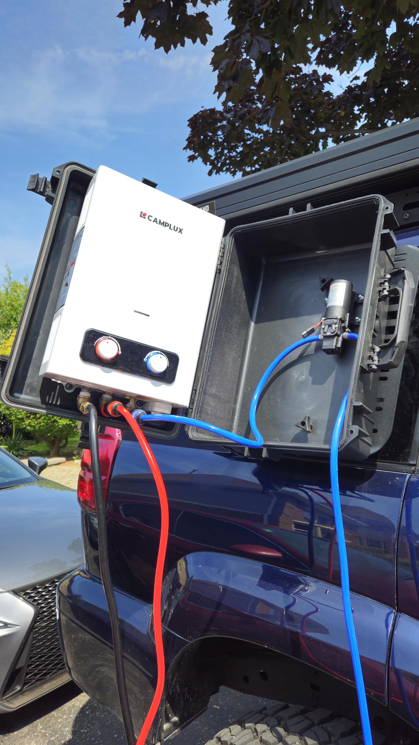 CAMPLUX 1.58 GPM Portable Tankless Water Heater with Water Pump Kit, Propane Water Heater Outdoor with 1.2 GPM Pump, 41,000 BTU, BD158P43