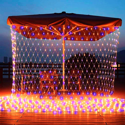 Dazzle Bright Halloween 360 LED Net Lights, 12FT x 5 FT Connectable Waterproof String Lights with 8 Modes, Halloween Decorations for Indoor Outdoor Party Yard Garden Decor, Purple & Orange