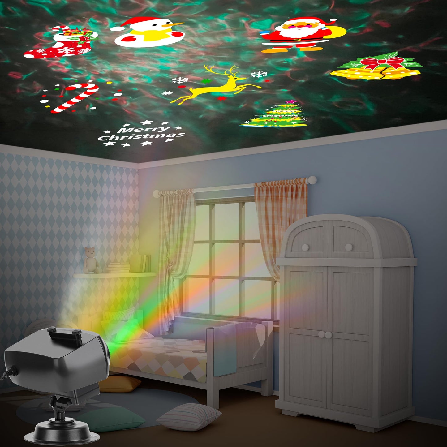 Nazuwke Halloween Christmas Projector Lights Outdoor, 2025 Upgrade Holiday Projection Light with Remote, 3D Ocean Wave & 72 HD Patterns, Waterproof Snowflake Projector for Xmas Party Yard Decor