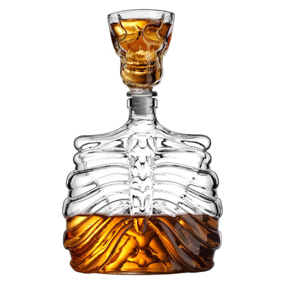 Godinger Whiskey Decanter and Shot Glass, Skull Skeleton Decanter, Halloween Decor, Skeleton Decorations, Liquor Decanter and Whiskey Glass Shot Glass Set, Halloween Decorations - 32oz