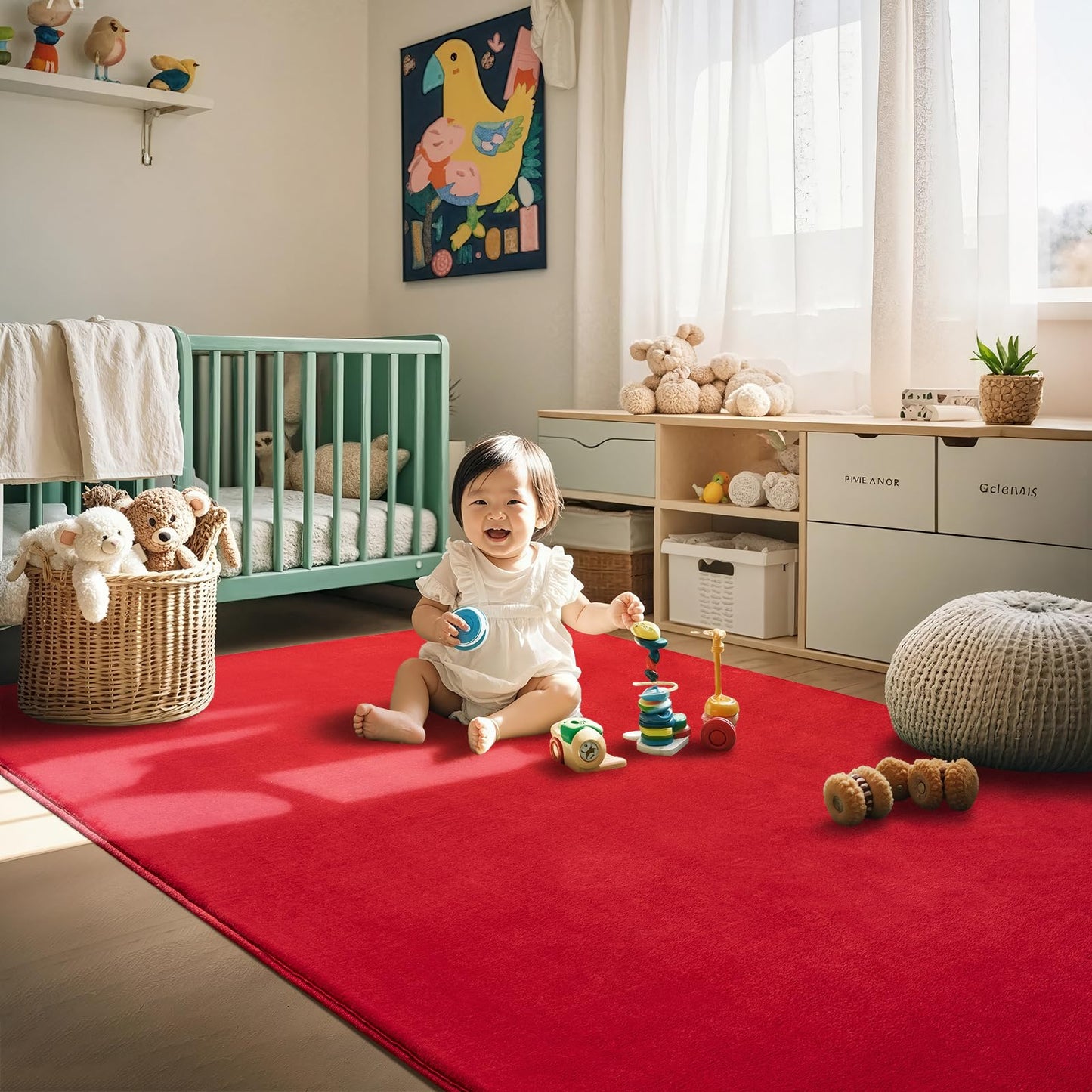Andecor Soft Area Rug, 4x6 Red Washable Rugs for Living Room Bedroom, Indoor Fluffy Carpets for Dorm Boys Girls Kids Room Nursery Home Decorations