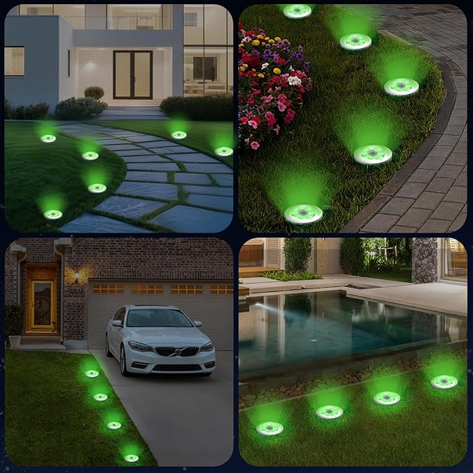INCX Halloween Solar Lights Outdoor,12 Pack Solar Pathway Lights with Auto On/Off，Waterproof & Anti-Rust Landscape Lighting for Garden, Yard, Patio, Deck - Halloween Decorations,Green