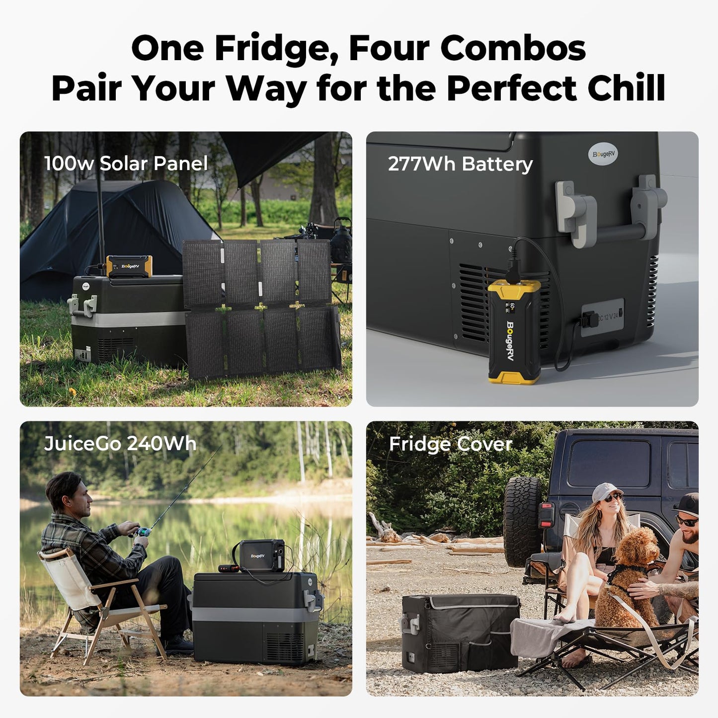 BougeRV 12V Refrigerator Fridge Freezer Portable Car Fridge 42 Quart Electric Cooler 12V/24V DC 110~240V AC for RV Camper Truck Jeep Pickup SUV Van Boat Camping Tailgating Road Trip Outdoor Travel