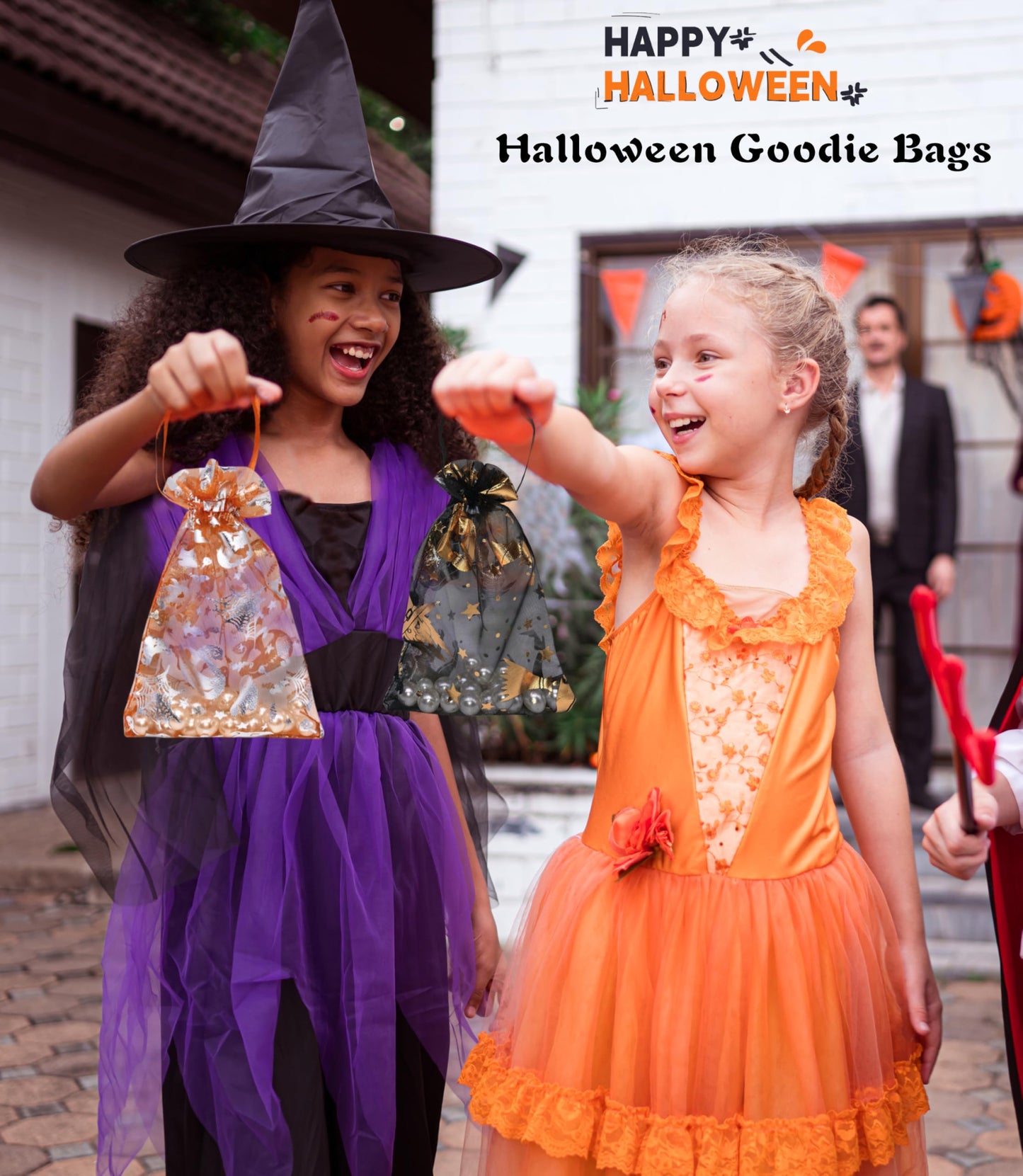 Jexila 100 Pack Halloween Organza Gift Bags with Drawstring 4''x6'' Small Halloween Goodie Candy Treat Bag for Kids Classroom Tick or Treat Party Favor