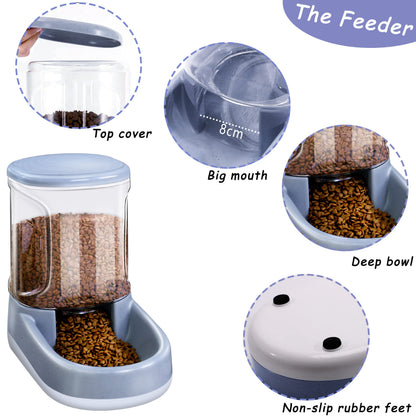 Lucky-M Pets Automatic Feeder and Waterer Set,Dogs Cats Food Feeder and Water Dispenser 3.8L,2 in 1 Cat Food Water Dispensers for Small Medium Big Pets