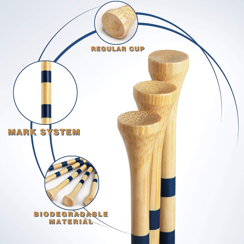 CHAMPKEY Premium Bamboo Golf Tees 170 Pack - 120 Pcs Long Tees with 50 Pcs Short Tees Assorted Pack - Friendly Biodegradable Material Golf Tee（2-3/4"）