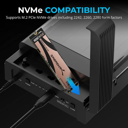 SABRENT USB-C Lay Flat Docking Station – NVMe M.2 + SATA 2.5”/3.5” SSD/HDD Enclosure, 10Gbps, Tool-Free, Offline Clone Function, USB 3.2 Type-C, for Windows, Mac, Linux (DS-UFNC)