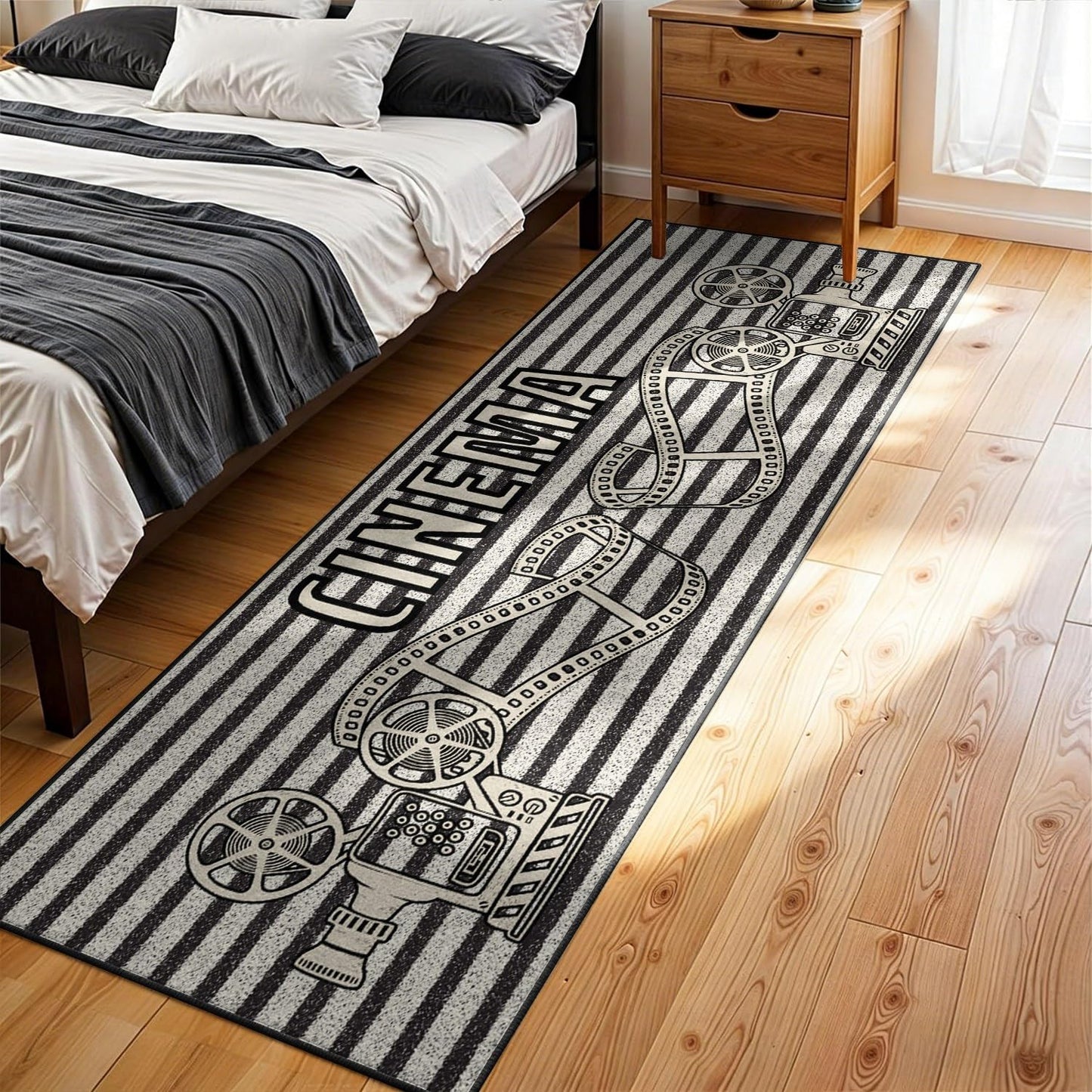 Movie Theme Area Rug, 1.3x7ft, Retro Movie Reel Vertical Black and White Striped Rug Runners for Hallways, Cozy Reduce Noise Film Lover Gift Decor Carpet for Living Room Kitchen