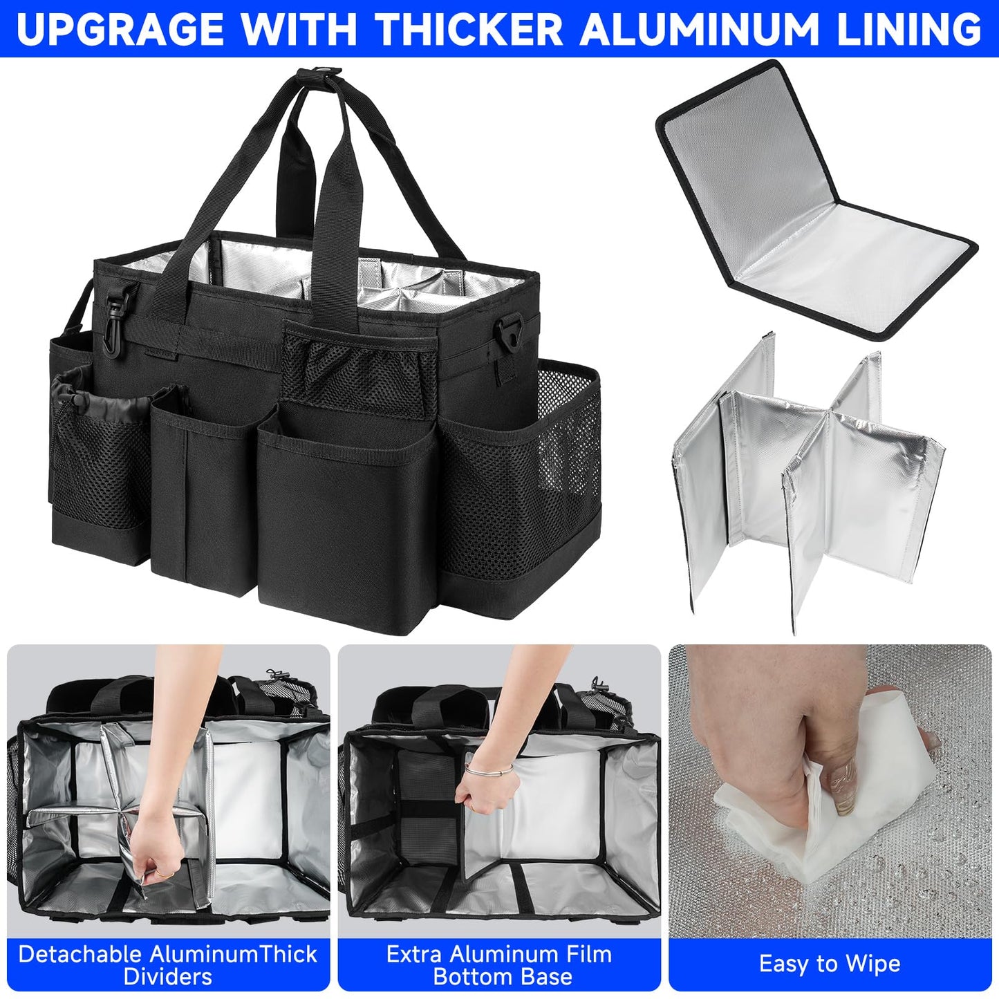 Cleaning Caddy Bag, Cleaning Supplies Organizer for Housekeepers, Housekeeping Caddy with Handle and Detachable Padded Cushion, Black