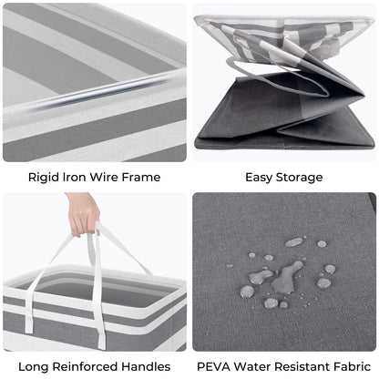 HomeHacks 2 Pack Large Laundry Baskets, Waterproof, Freestanding Laundry Hampers, Collapsible Clothes Hamper with Reinforced Handles in Laundry Room, College Dorm, Bathroom, Bedroom (Grey, 75Lx2)