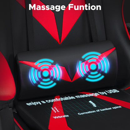 HOFFREE Massage Gaming Chair for Kids Computer Gamer Chair with Footrest and Lumbar Support Reclining PC Game Chair with Headrest for Gaming Room Red and Black