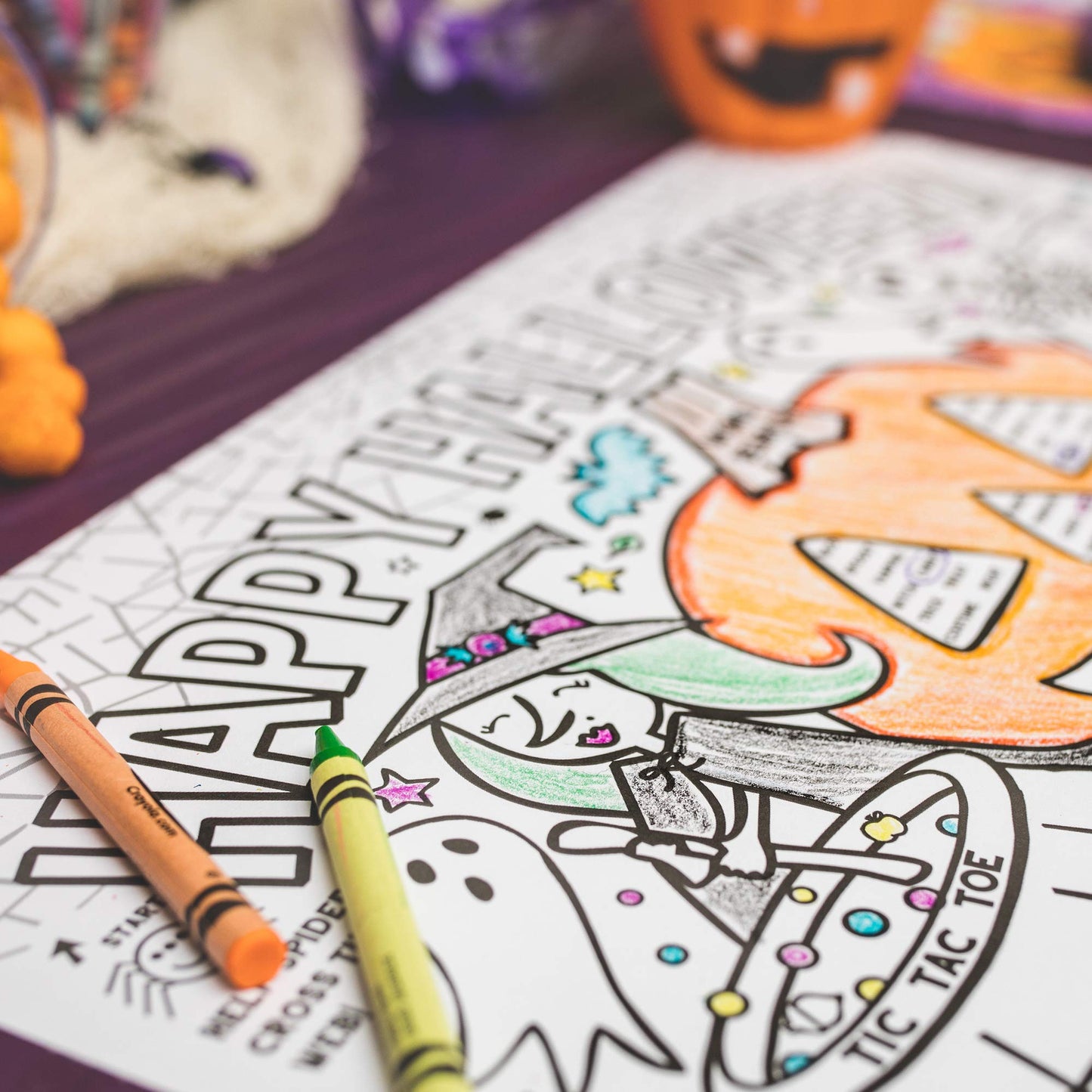 Tiny Expressions – Halloween Placemats for Kids (Pack of 12 Pumpkin Placemats) | Coloring Activity Paper Table Mats for Children’s School Party Craft | Disposable Bulk Bundle Set
