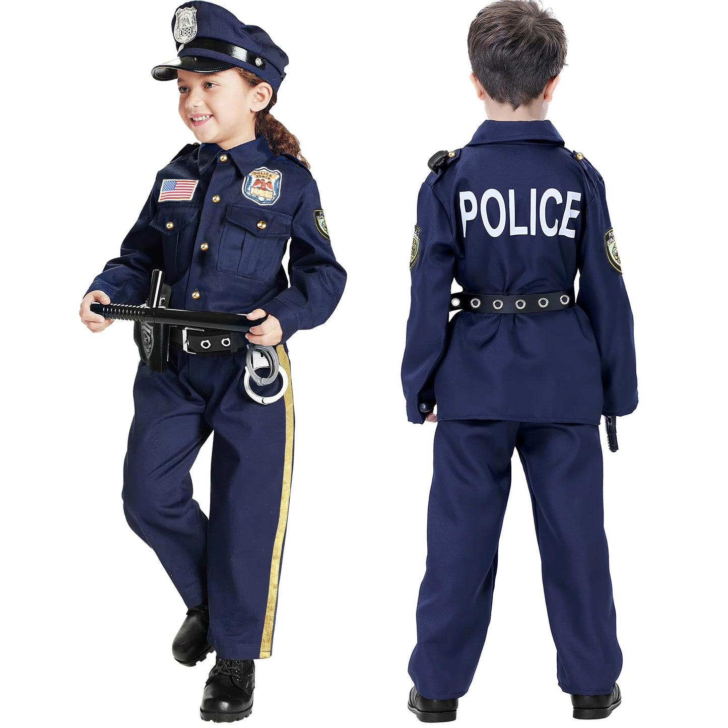 Joycover Police Officer Costume for Kids - Deluxe Police Costume for Kids with Accessories, Kids Halloween Costumes for Boys Girls, Cop Outfit Role Play Kit for Halloween Career Day-S