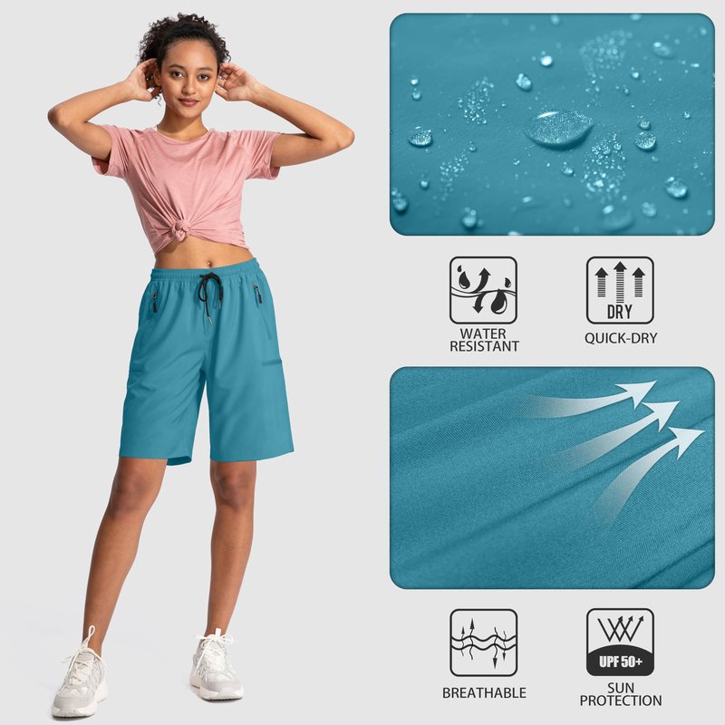 SANTINY Women's 5''/ 7''/9'' Hiking Cargo Shorts Quick Dry Lightweight Summer Shorts for Women Athletic Golf Zipper Pockets(Blue_XXL)