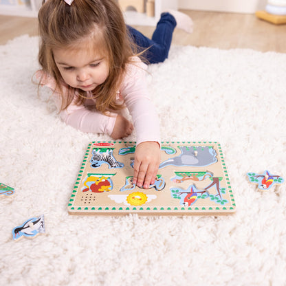 Melissa & Doug Zoo Animals Sound Puzzle - Wooden Peg Puzzle with Sound Effects (8 pcs)