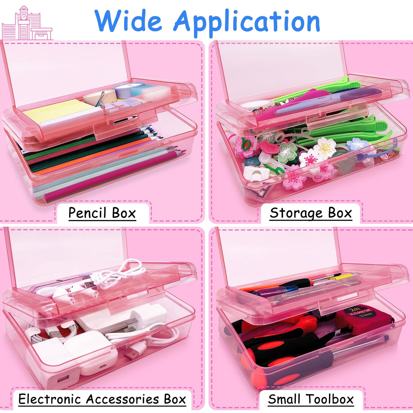 Nuozme Double Layer Large Capacity Pencil Box,Plastic Translucent Pencil Box, Hard Pencil Cases with Snap-Tight Lid for Pens, Pencils, School Supplies,Office Supplies,Medium-sized,1 Pack