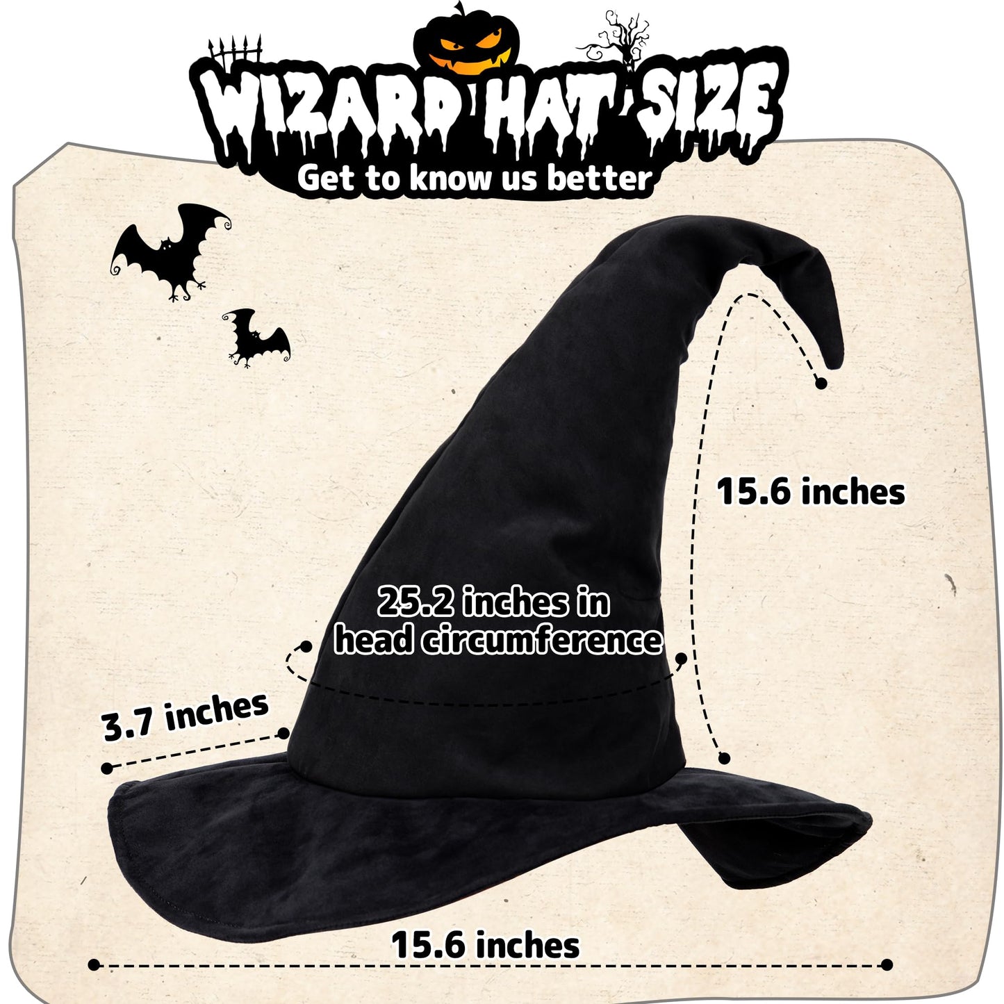 Ibeauti Witch Hat Women Adult Black Halloween Witch Costume Hat (Black)