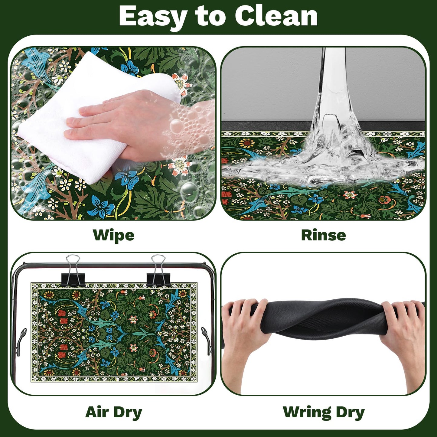 Pet Dog Cat Food Mat, Absorbent Dog Bowl Mat for Food and Water, Quick Dry Placemats Feeding Mats with Non Slip Rubber for Floors Indoor Puppy Pet Accessories Supplies 16 * 24 inch, Dark Flowers