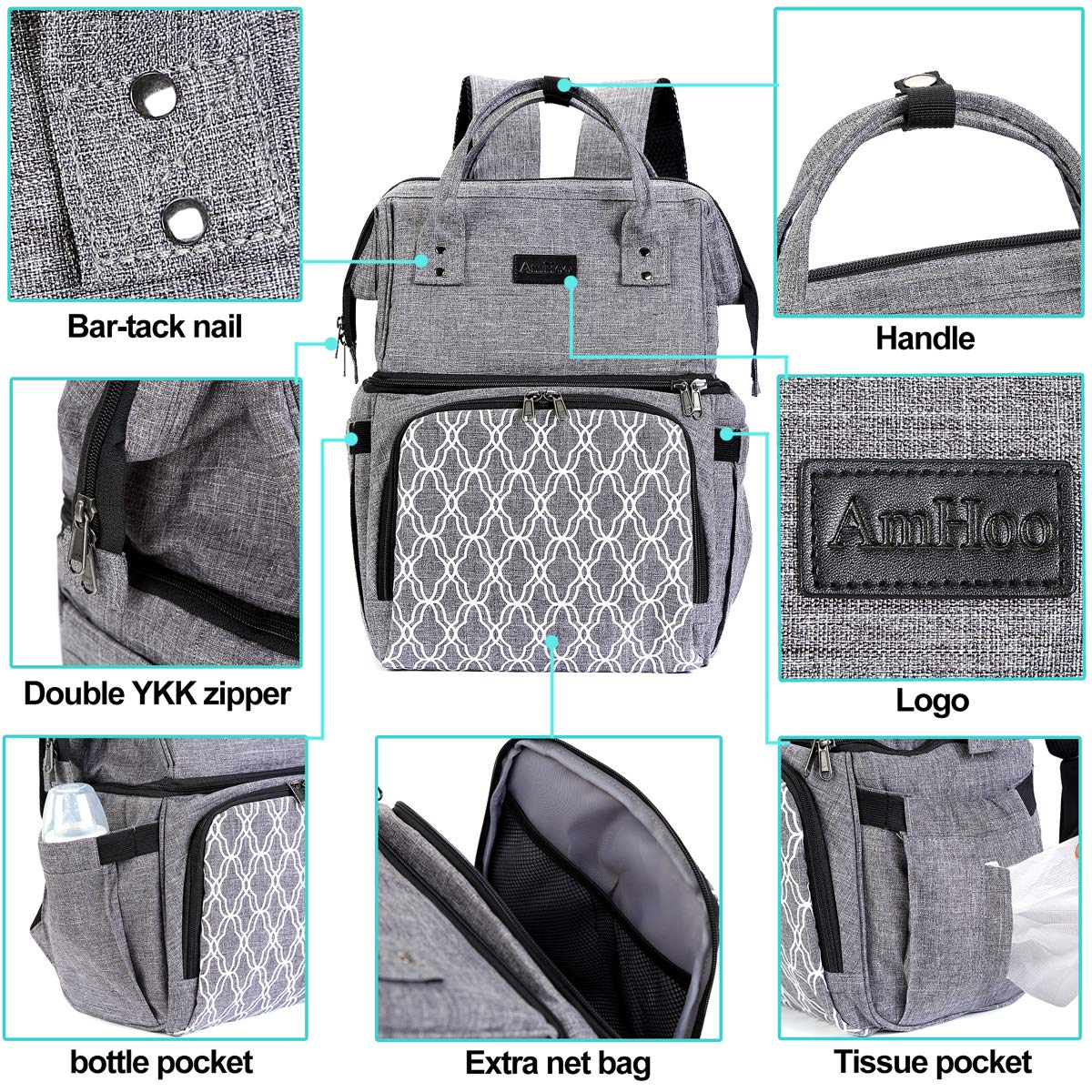 AmHoo Insulated Lunch Box Cooler Backpack Waterproof Leak-proof Lunch Bag Tote For Men Women Hiking Beach Picnic Trip with Strongest YKK Zipper Black