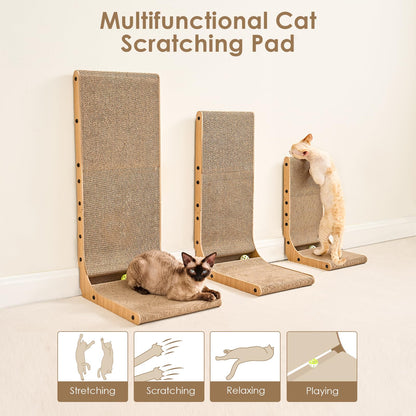 EHEYCIGA Cardboard Cat Scratcher for Indoor Cats, 26.8 Inch L Shaped Vertical Cat Scratching Board with Ball Cat Toy, Large Cat Scratcher Pad, Brown