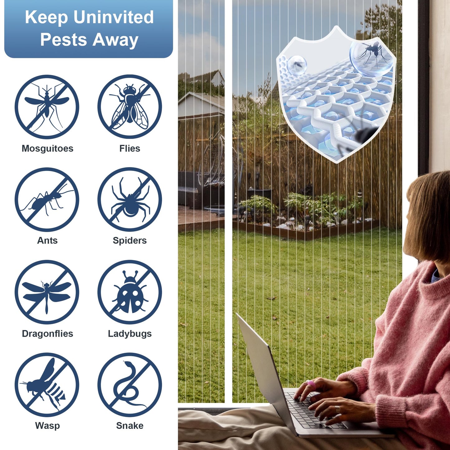 METAONLY Magnetic Screen Door Mesh, Works for Patio, Sliding Door, Keeps Bug Mosquito Out, Fresh Air Flow, Fits 31" x 81" Door - Curtain Size 33" x 83", White