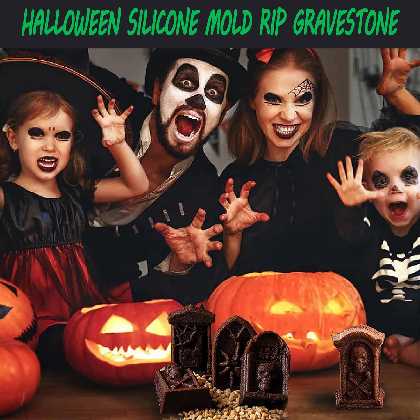 Sidosir 2PCS Halloween Tombstone Silicone Chocolate Candy Gummy Mold, Halloween Mold for Mousse Dessert, Halloween Themed Silicone Molds for Chocolate Cake (Halloween Gravestone)