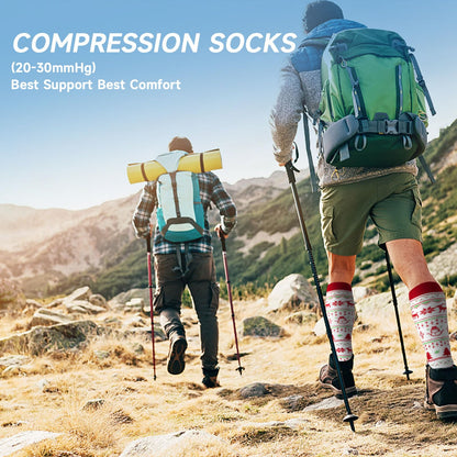 cerpite Christmas Compression Socks for Women & Men Circulation 6 Pairs Compression Socks 20-30 mmhg Best for Running,Nurse,Travel