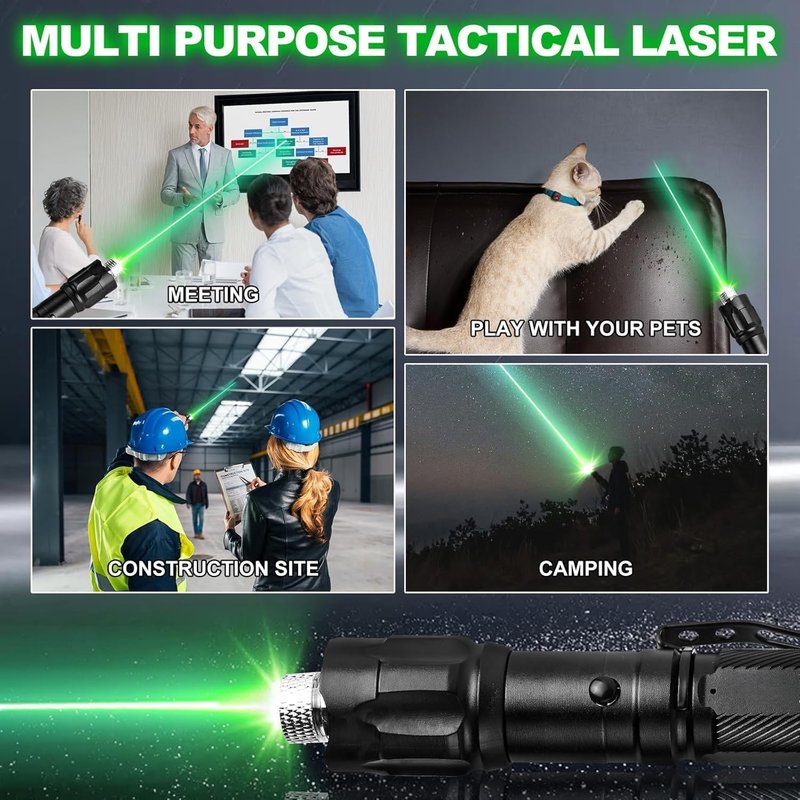 FUIIKEEM Long Range Green Laser Pointer - High Power Flashlight with Laser Pointer - Rechargeable, Star Cap for Astronomy, Construction, Outdoor Adventures