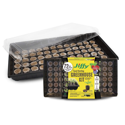 Ferry Morse Jiffy Seed Starting Greenhouse Tray Kit with 72 36mm Peat Pellets and Bonus SUPERthrive Sample + Plant Markers, 2 Pack, 144 Pellets Total