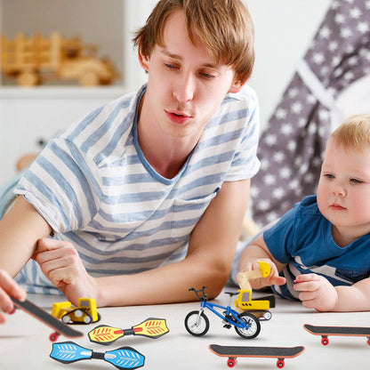 18 Pieces Mini Finger Toys Set Finger Skateboards Finger Bikes Scooter Tiny Swing Board Fingertip Movement Party Favors Wheels and Tools