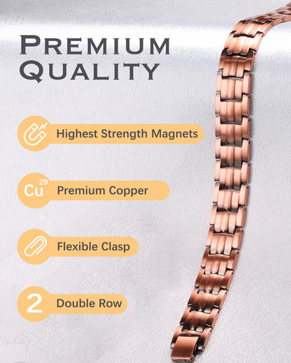 Jeracol Copper Bracelets for Men,Magnetic Wristbands Bracelet with Double Row Strength Magnets,Copper Magnetic Brazaletes with Remove Tool & Jewelry Gift Box