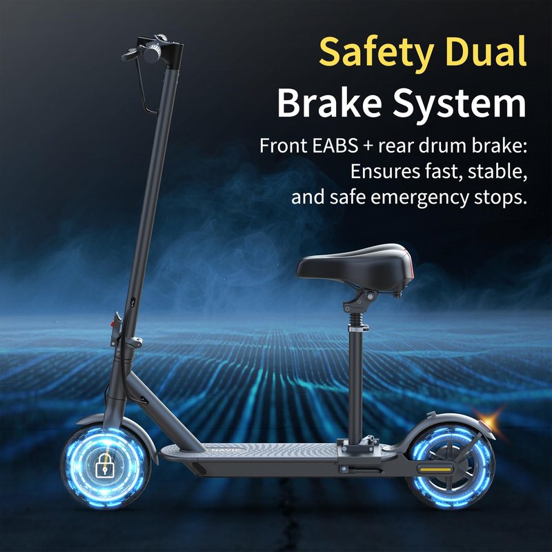NAVIC Electric Scooter Adults, 8.5" Solid Tires, 16/Mph, 350W Motor, 22 Miles Range, Folding E-Scooter with Seat, Dual Braking Dual Suspension, Escooter for Adults with App