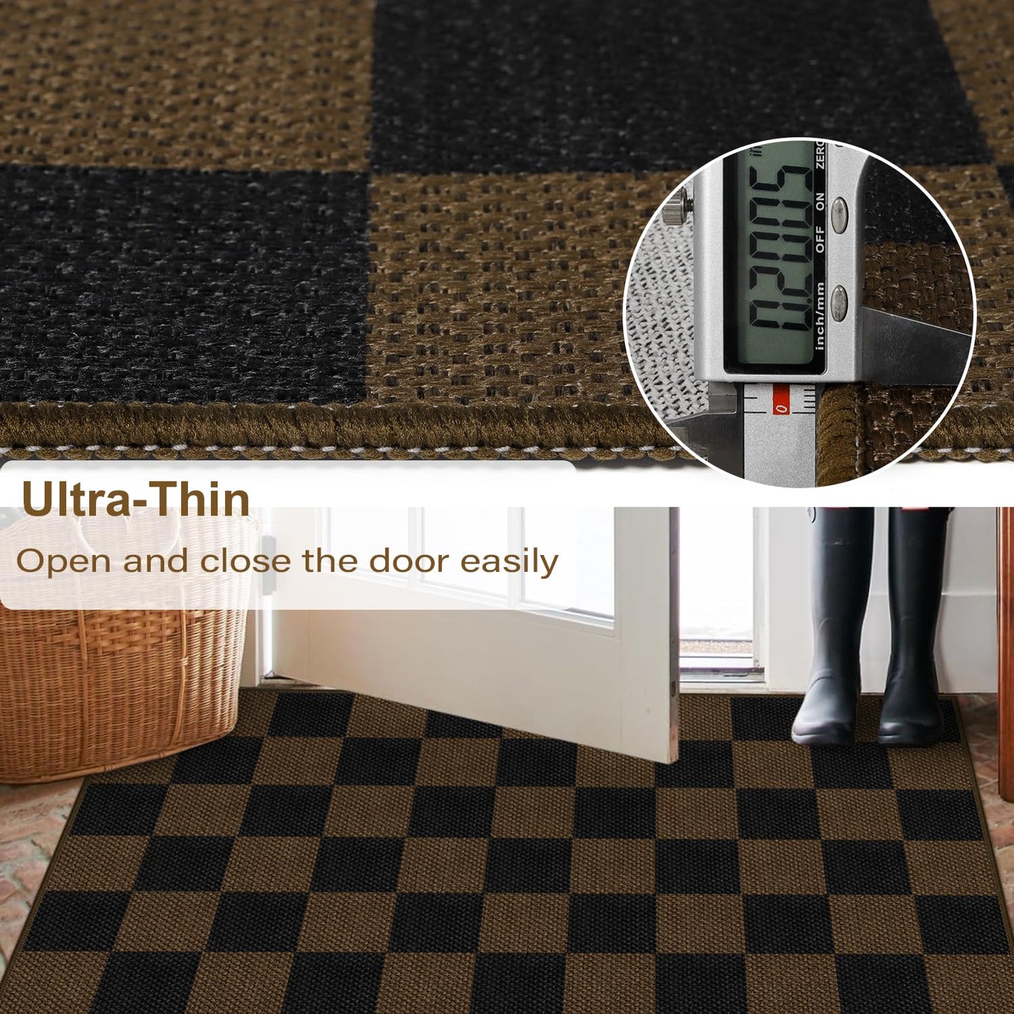Rugalia Easy Jute Checkered Entryway Rug, 2x3 Coffee Modern Indoor Outdoor Doormat, Washable Non-Slip Small Kitchen Rug Farmhouse Checkerboard Throw Rugs for Entrance Bedroom Bathroom