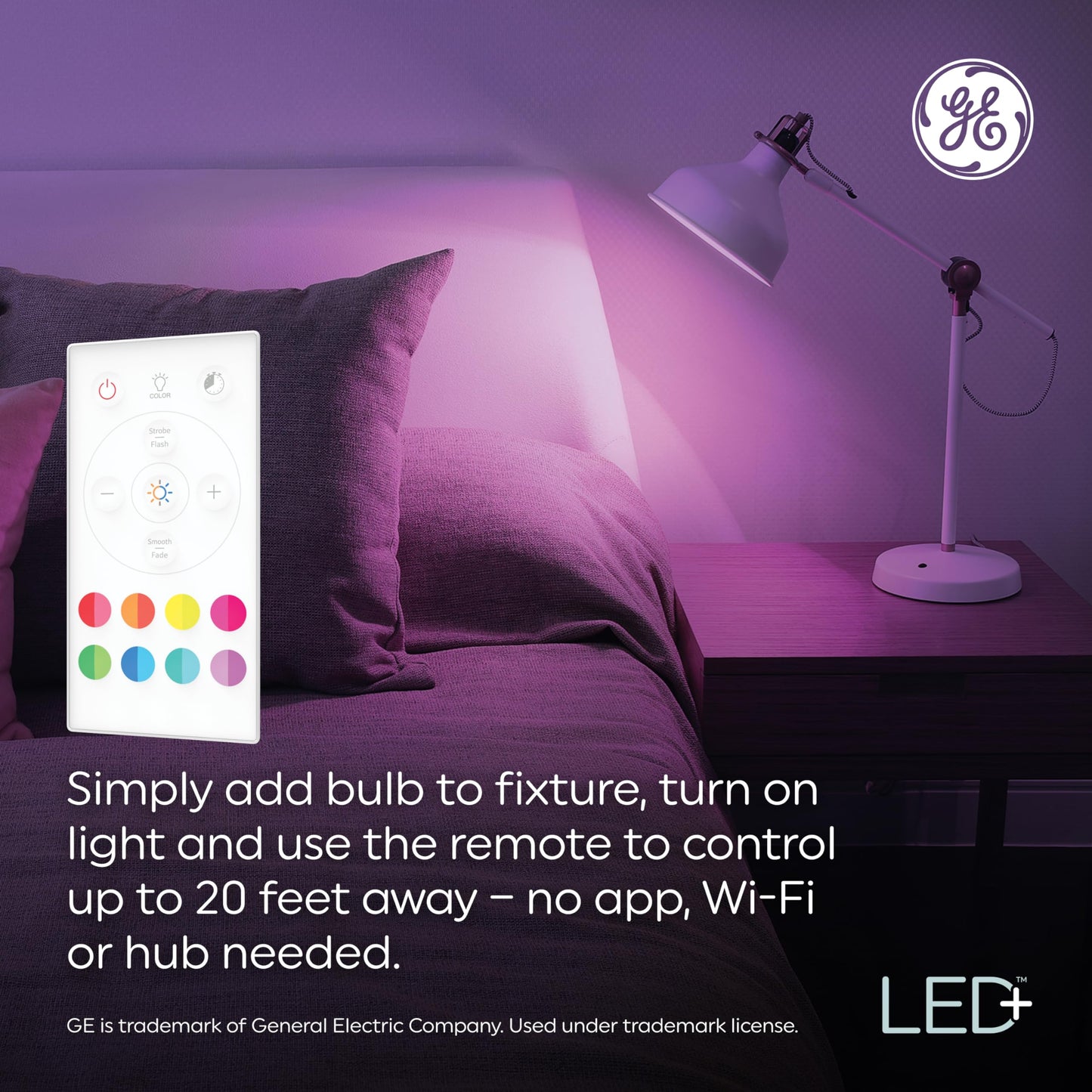 GE LED+ Color Changing LED Light Bulbs with Remote, No App or Wi-Fi Required, A19 Standard Bulbs (2 Pack)