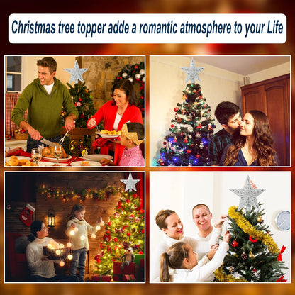Christmas Tree Topper Projector Lights with 6 Projection Modes, Sliver Star Christmas Tree Topper with Built-in LED Projector, Dynamic Projection for Christmas Party Holiday Decoration