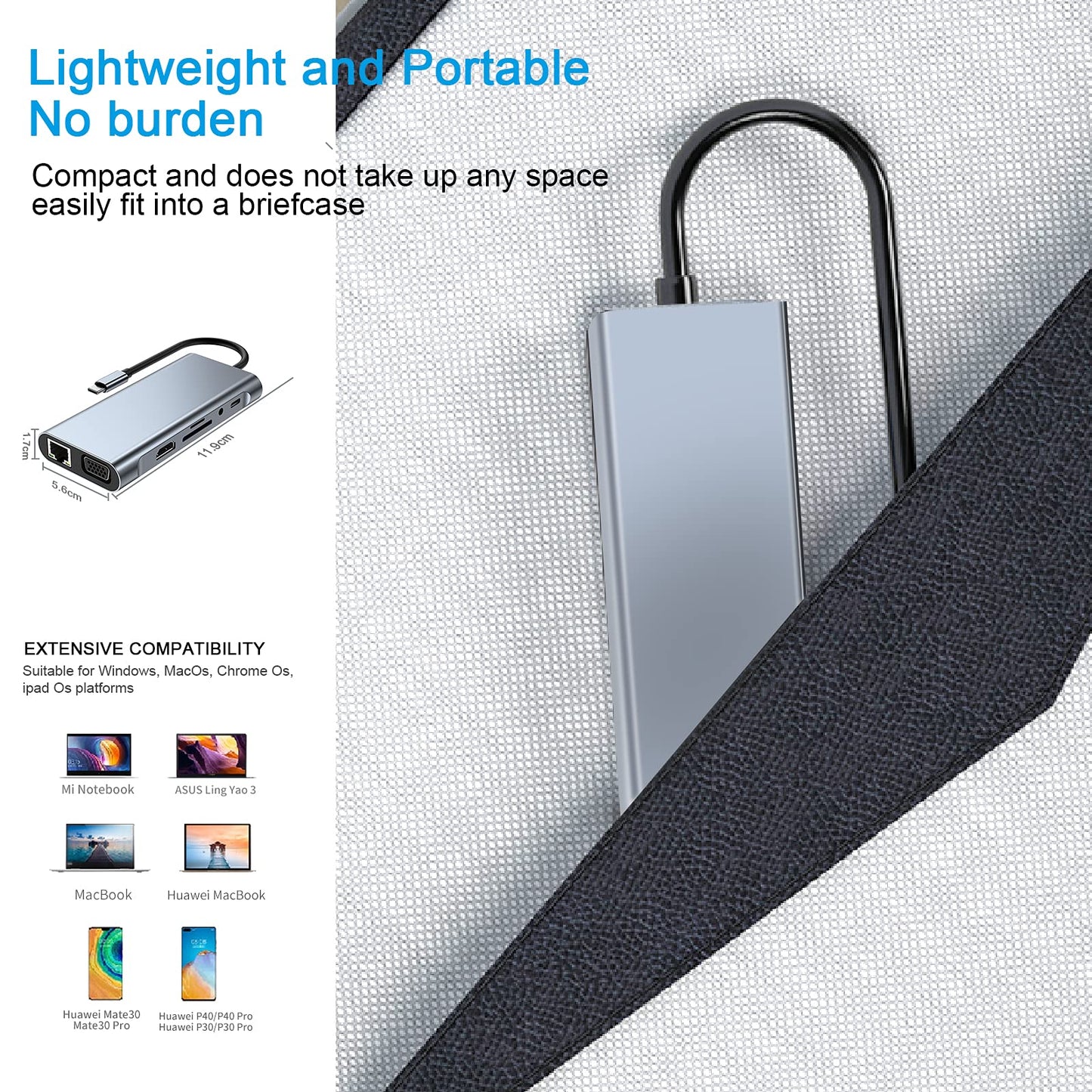 USB C HUB, Docking Station, 11-in-1 USB C Adapter with 4K-HDMI, VGA, USB 3.0 port, Type C PD, RJ45 Ethernet, SD/TF Card Reader, 3.5mm AUX, Compatible with MacBook Pro/Air, More Type C Devices