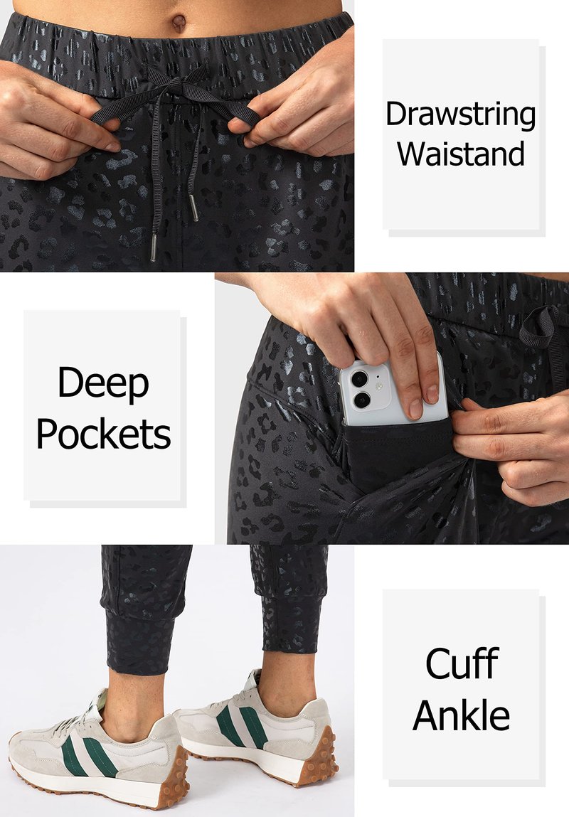 SANTINY Women's Joggers Pants Pockets Drawstring Running Sweatpants for Women Lounge Workout Jogging(Black Leopard_M)
