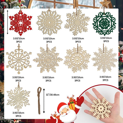 N&T NIETING 27pcs Wooden Snowflakes Shaped Embellishments Hanging Ornaments for Christmas Decoration