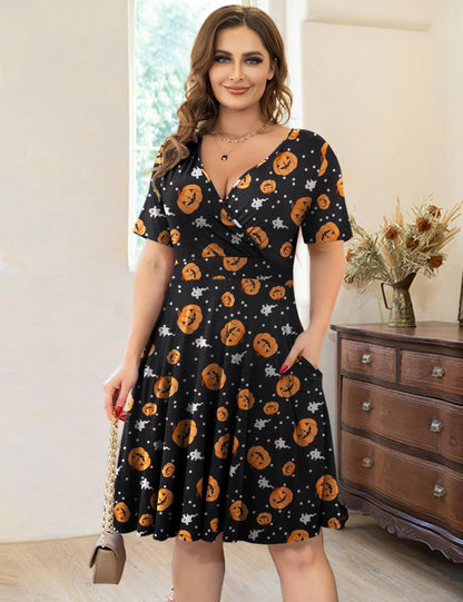 Ahlaray Plus Size Short Sleeve Dress Casual V Neck Halloween Dress for Women with Pockets, 01, XL