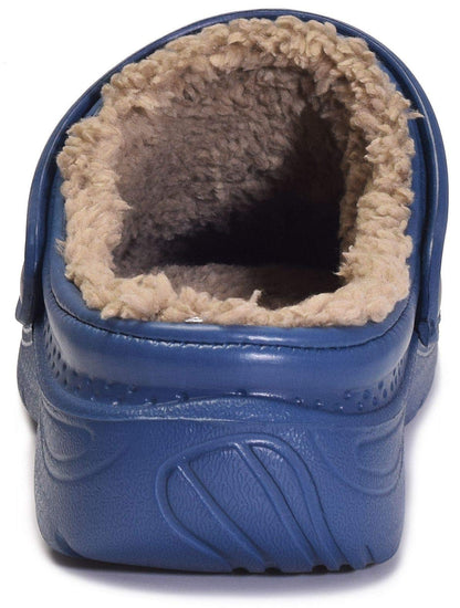 Waterproof Slippers Women Men Lined Clogs Winter Fur Garden Shoes Warm Mules House Anti-Slip Slippers Indoor Outdoor, Dark Blue, 10 UK, 44 EU
