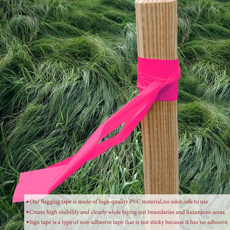 GEYYANG Fluorescent Pink Flagging Tape 6 Pack, Non-Adhesive Plastic Ribbon Tree Marking Tape, for Survey Boundaries, Hunting, Trail Marking and Hazardous Areas, 1" x 100ft,3.35 Mil